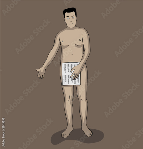 The naked person covered with the newspaper