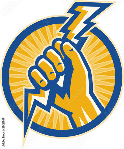 Hand hold a lightning bolt of electricity