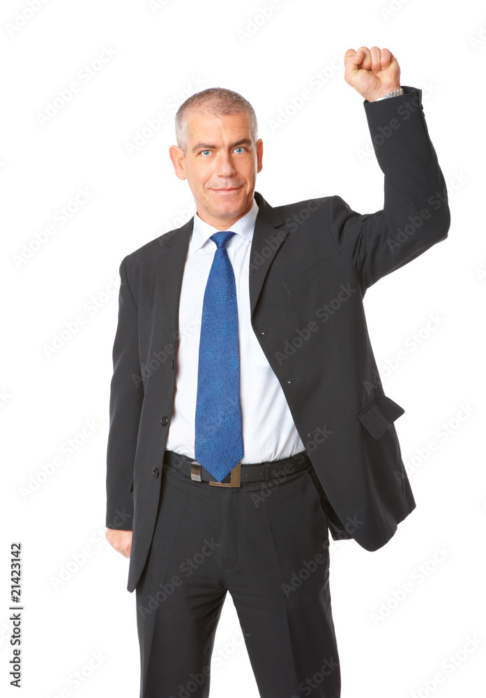 Successful businessman with hand up Successful businessman with hand up
