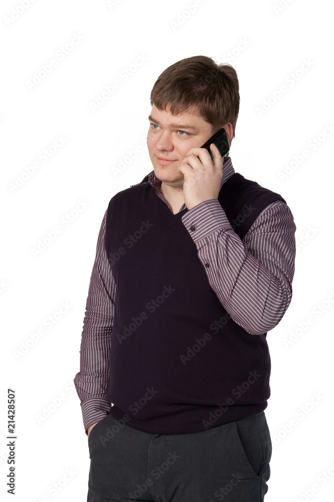 The man calls on his cell phone The man calls on his cell phone