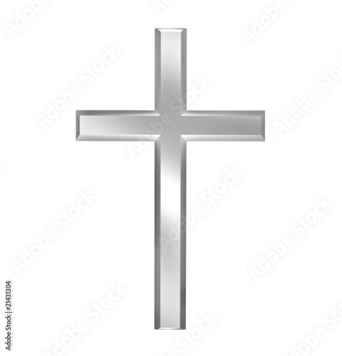 Cristian silver cross isolated on white background in 3D
