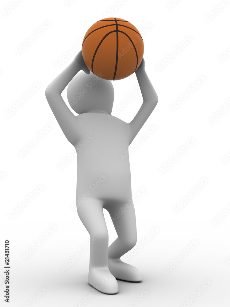 basketball player with ball on white background