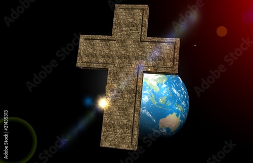 Cross in space beside Earth