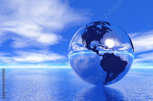 Globe in ocean, USA view