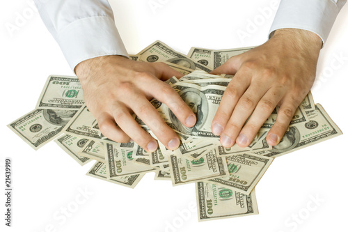 Greedy hands grabbing money photo