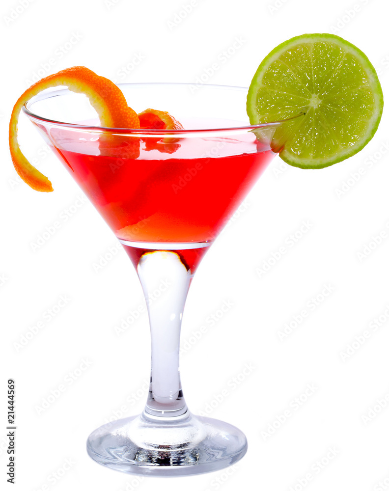 Classic Cosmopolitan Cocktail isolated on white background