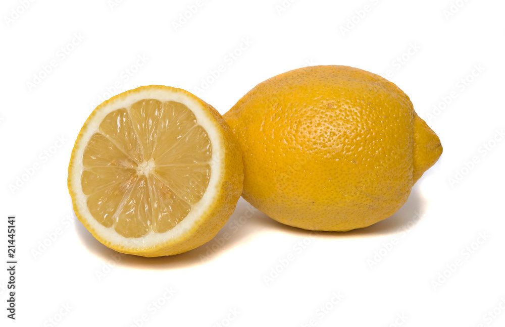 Lemon and section of lemon isolated on white background