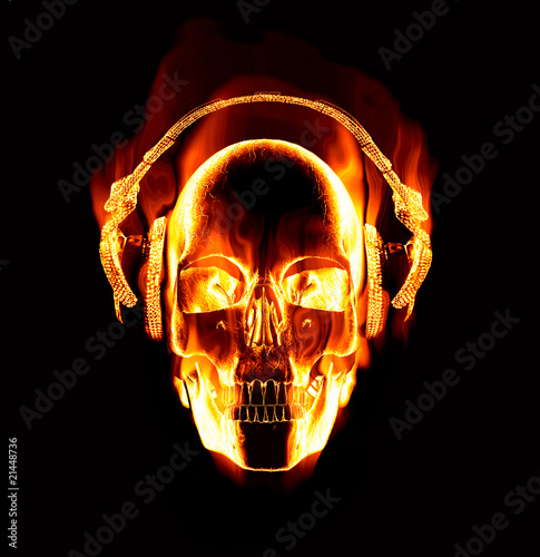 great image of flaming skull wearing headphones