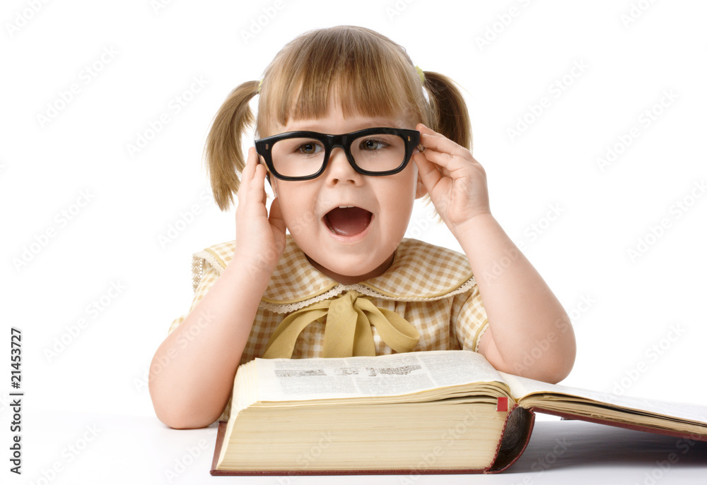 Happy little girl with book, back to school Happy little girl with book, back to school