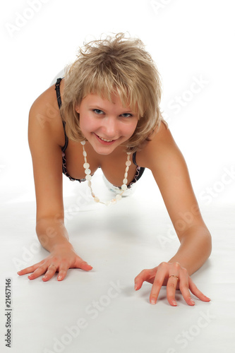 glamor young woman lying on the floor