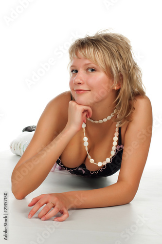glamor young woman lying on the floor