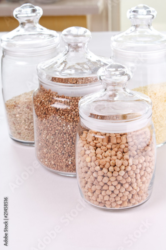 grains and cereals in the glassy jar.