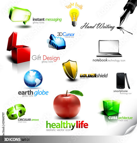 Set of detailed 3D vector Icons
