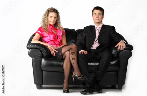 Young business people on the sofa