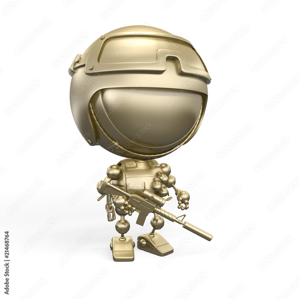 Gold soldier with weapon isolated on white Gold soldier with weapon isolated on white