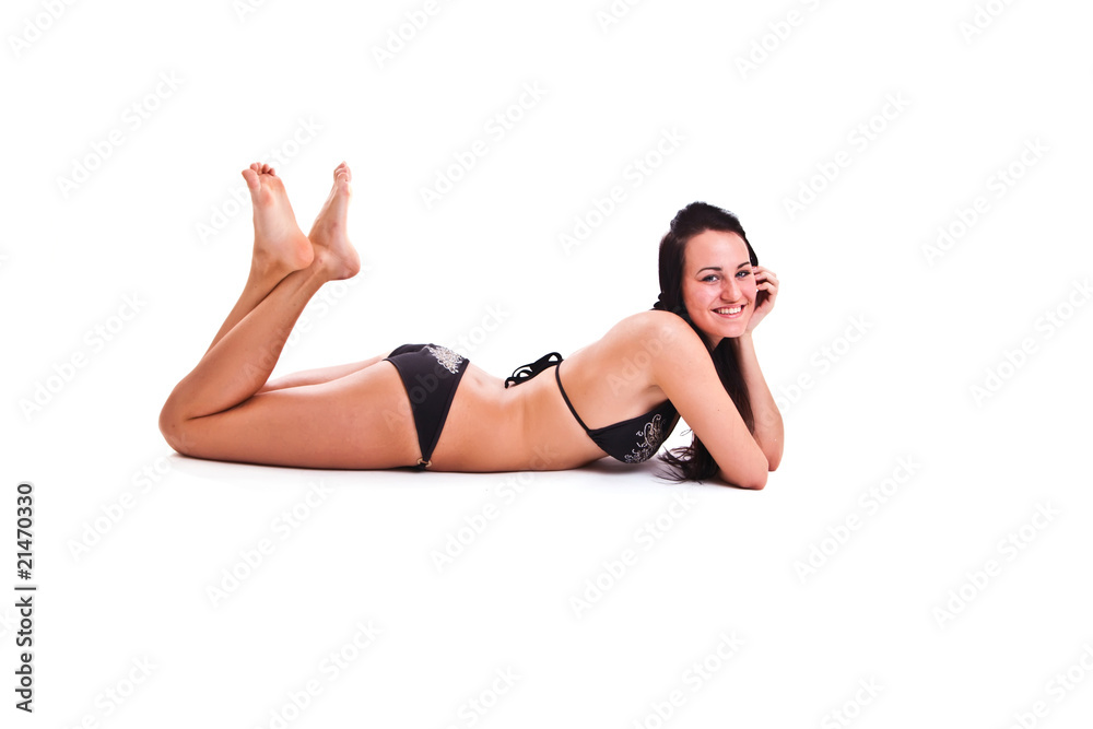 isolated photo set of woman in swimwear