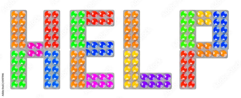 Word HELP made of pills Word HELP made of pills