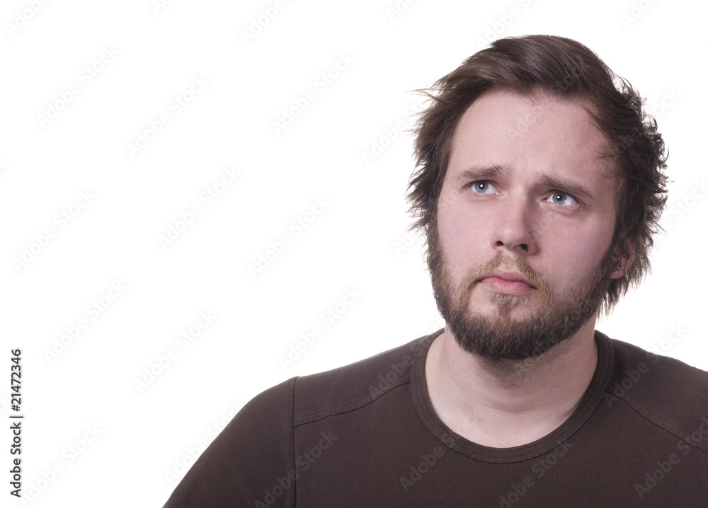 Man thinking or wondering. Isolated on white with copy-space. Man thinking or wondering. Isolated on white with copy-space.