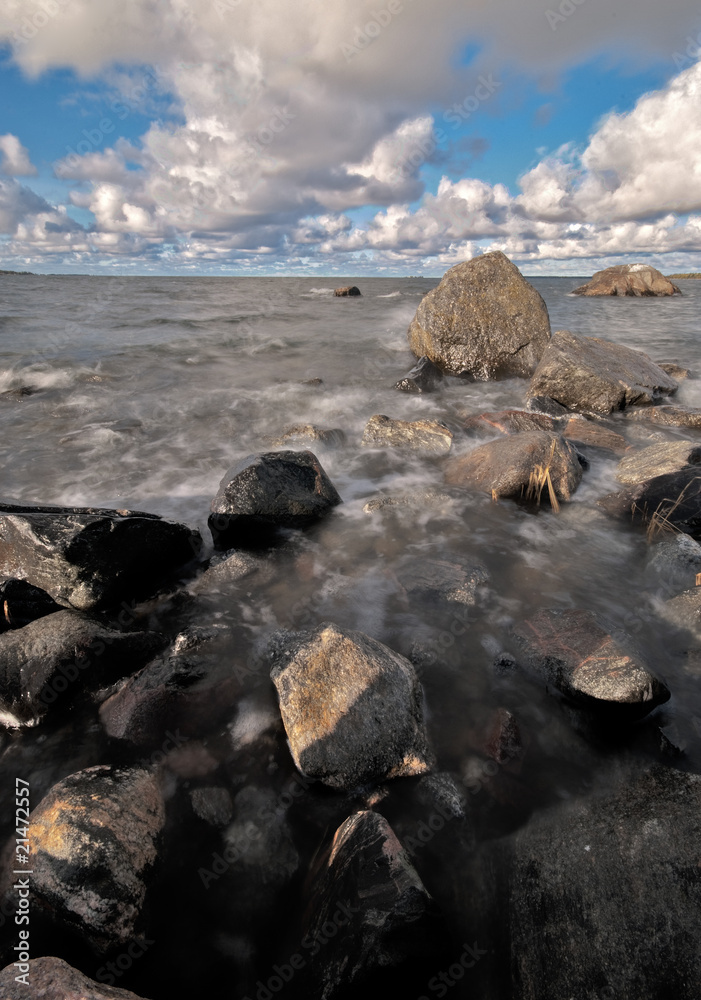Waves hitting on rocks on archipelago of Bothnia Gulf, Finland. Waves hitting on rocks on archipelago of Bothnia Gulf, Finland.