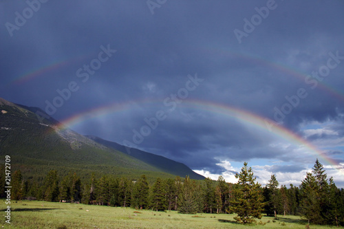 A view of double rainbow in Jasper National park.