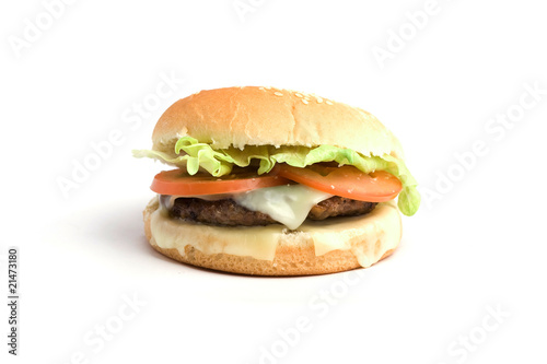 Beef burger with chesse, tomato and lettuce