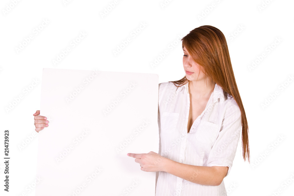 Woman Holding a Blank Sign Woman Holding a Blank Sign