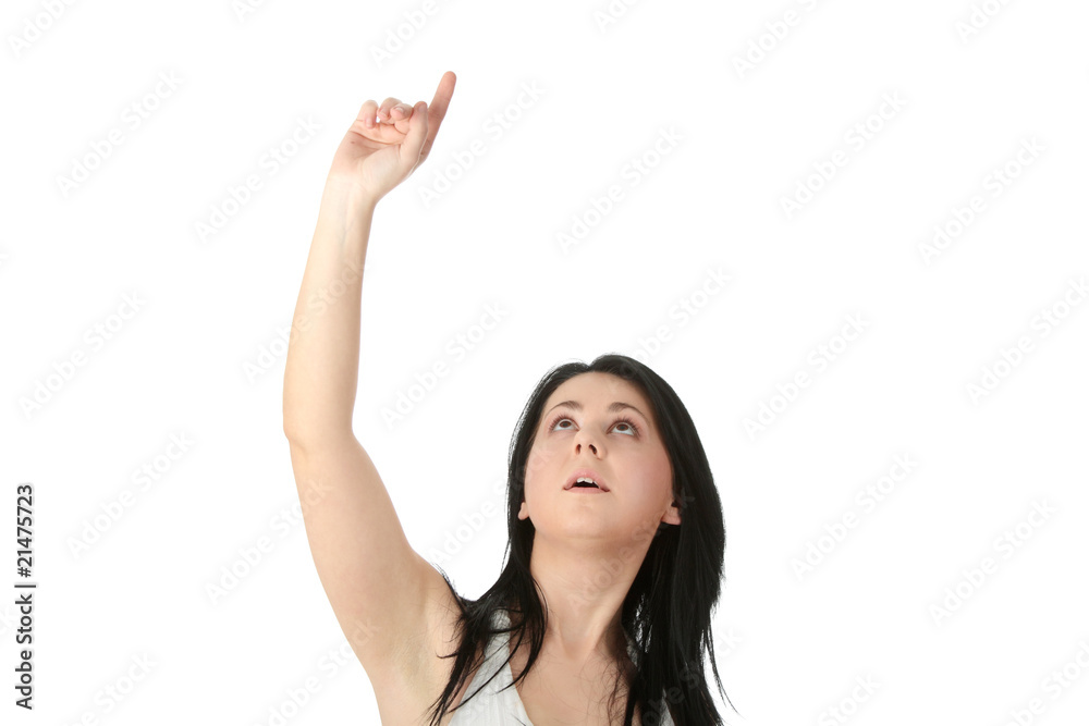 Woman pointing up Woman pointing up
