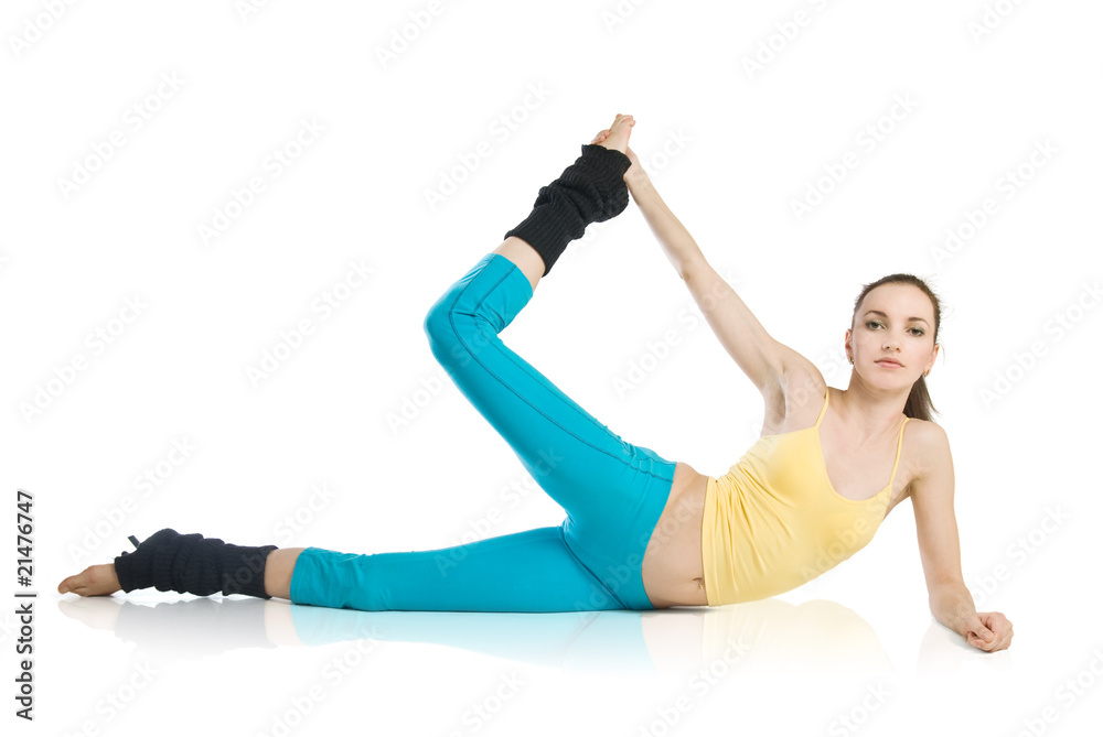 beautiful girl doing gymnastics on white background beautiful girl doing gymnastics on white background