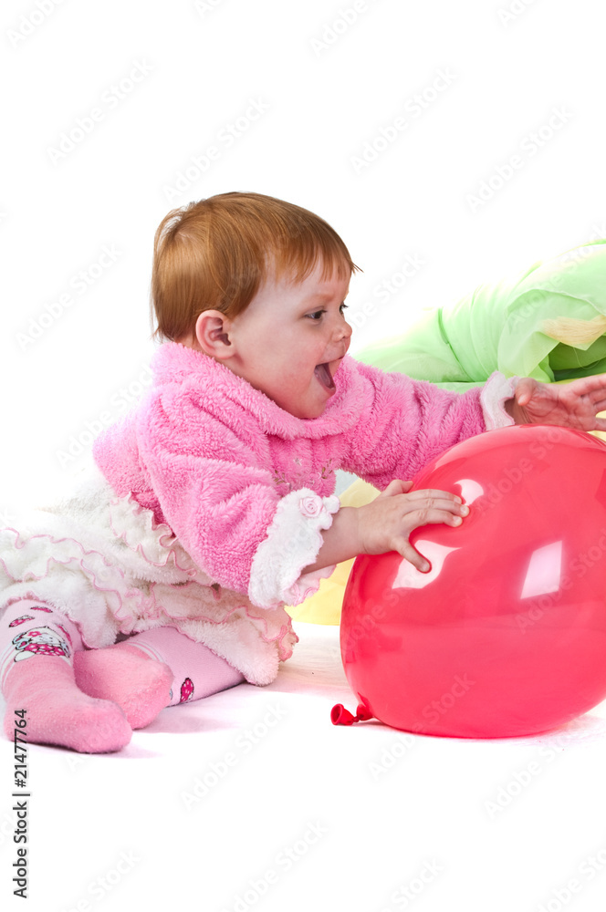 baby playing with colorful balloons baby playing with colorful balloons