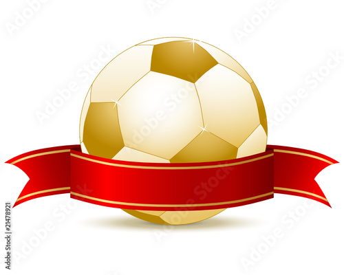 Goldener Fu  ball mit rotem Band