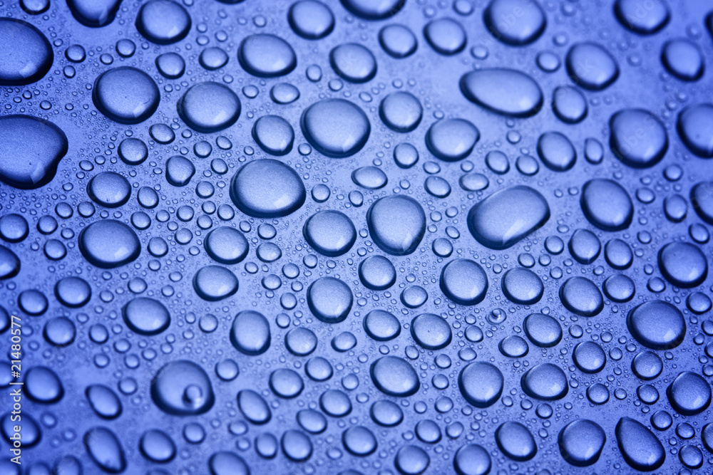 Water Drops close-up in blue Water Drops close-up in blue