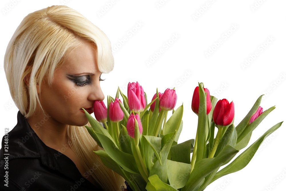 beautiful young woman with tulips (cutout) beautiful young woman with tulips (cutout)