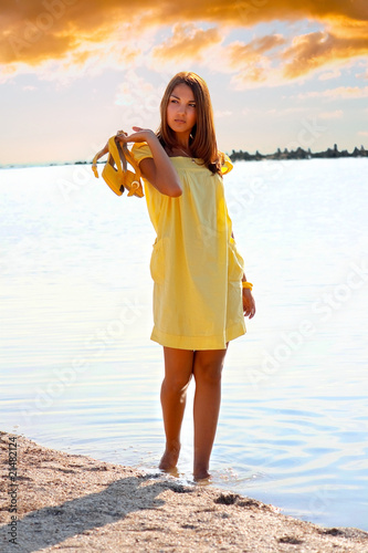 the girls walk on the beach