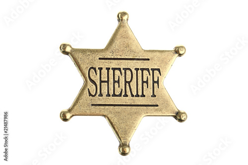 Six point sheriff star badge isolated on white