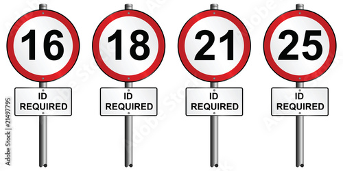Set of age restriction signs mounted on post photo