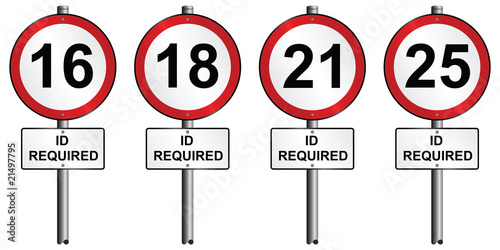 Set of age restriction signs mounted on post
