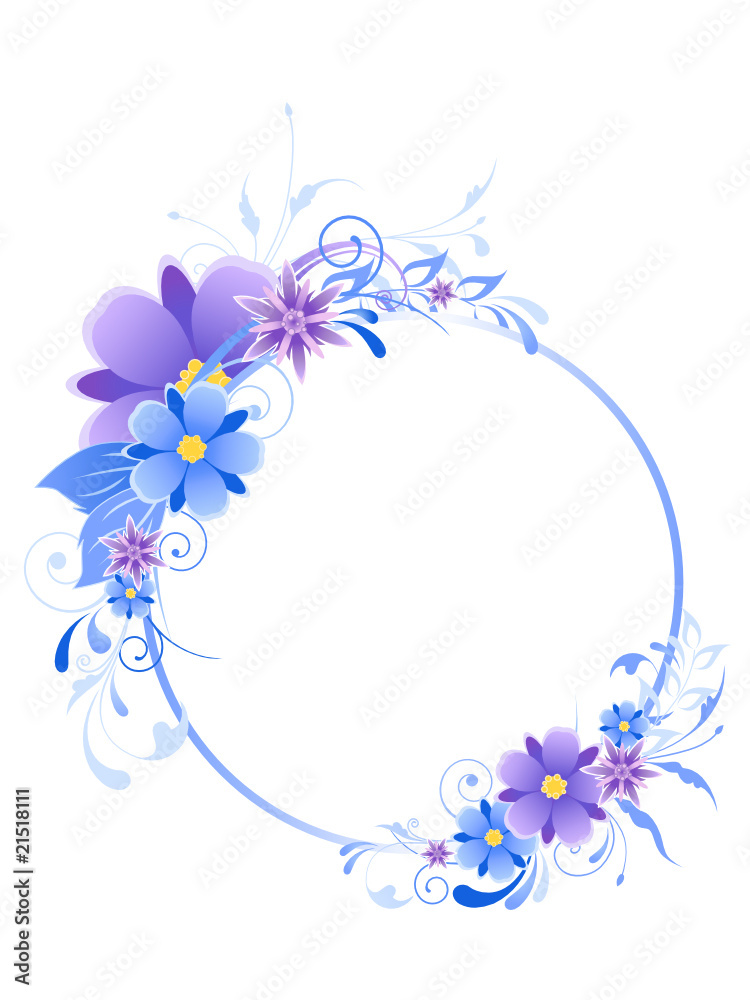 round blue  banner with flowers
