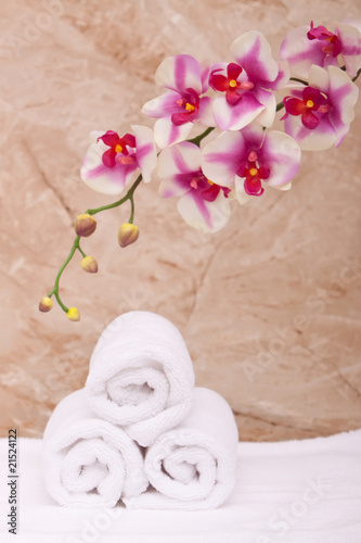 Spa towels with orchid