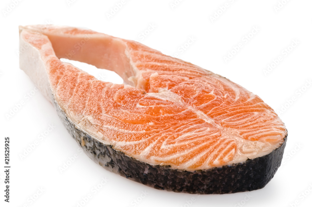 Salmon raw steak on white Salmon raw steak on white