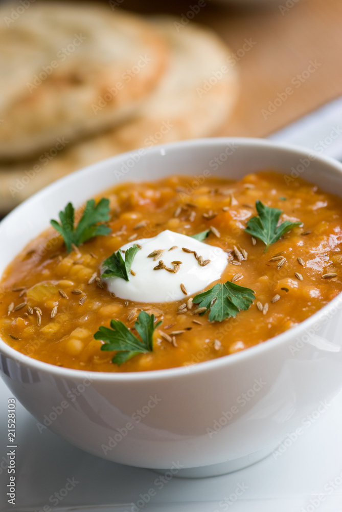 Carrot and lentil soup in a bowl Carrot and lentil soup in a bowl