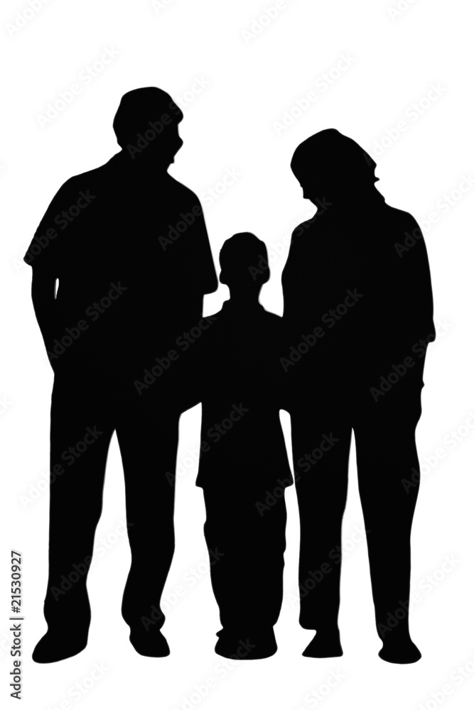 Family of three silhouette isolated on white