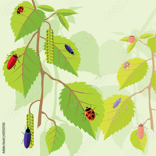 Leaf and bugs. Seamless illustration. © katykin