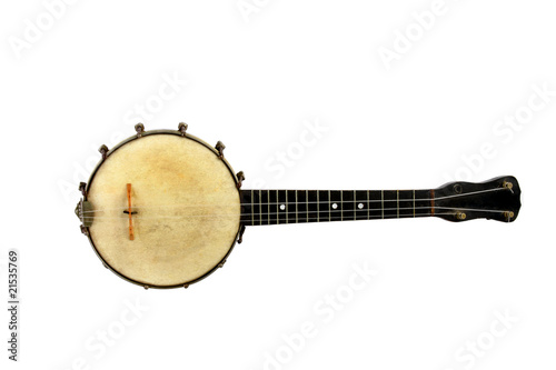 Old Vintage Banjo -Isolated on White Background