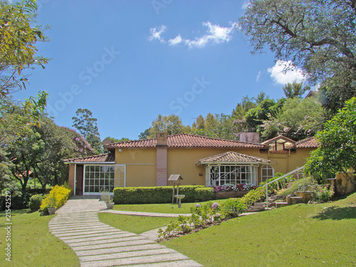 beautiful countryhouse view under beautiful blue sky