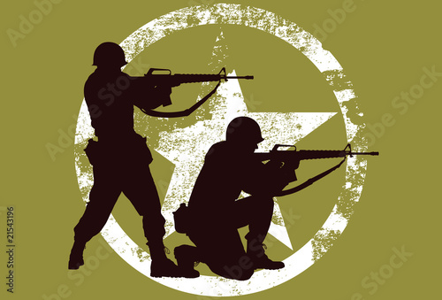 Vector silhouette of two soldiers with rifles