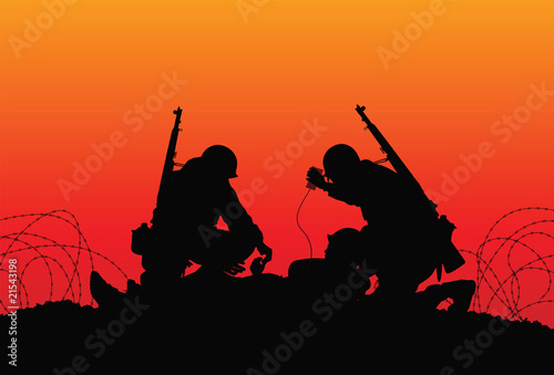 Vector silhouette of a soldier with medics