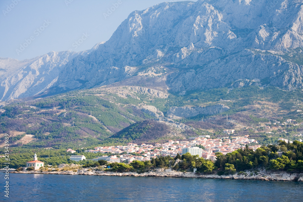 View of the resort Makarska and Mount Biokovo. Croatia