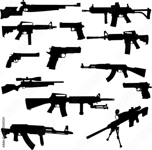 different weapons collection silhouette - vector