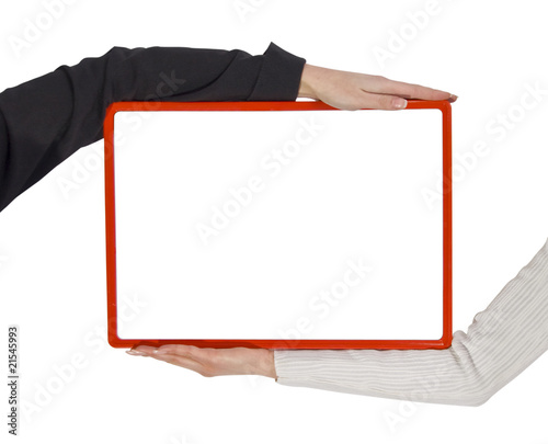 Two hands holding blank frame