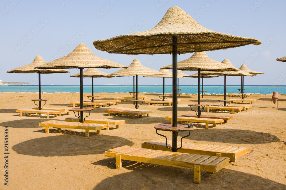Beach umbrella on the shore of the Red Sea. Hurghada ,Egypt.